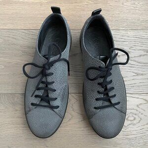 ecco Soft Vlll Fluidform Tech Extra Width Leather Lace Up Shoes Gray Black Sz 10